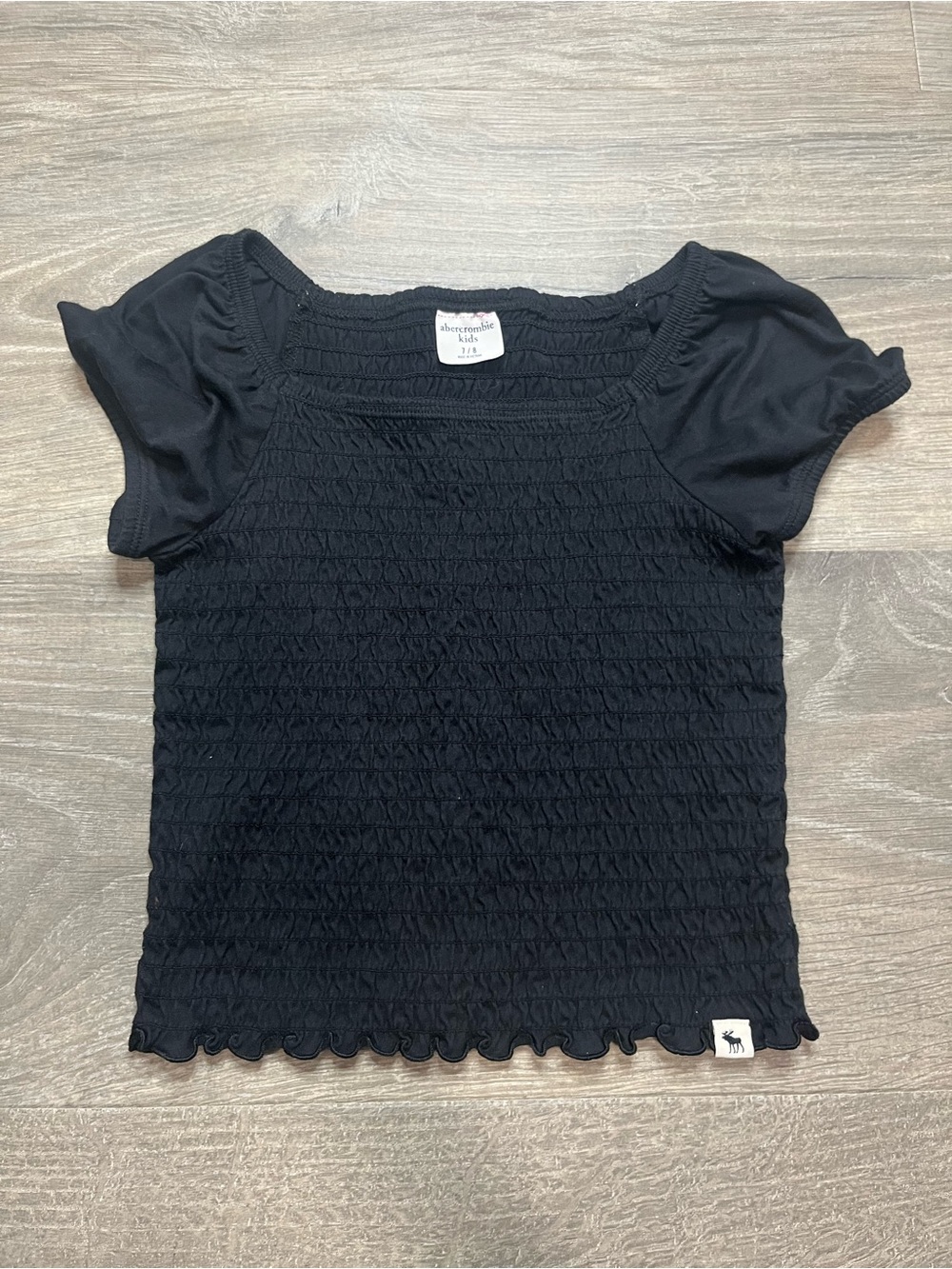 abercrombie kids Black Smocked Puff Sleeve Tee